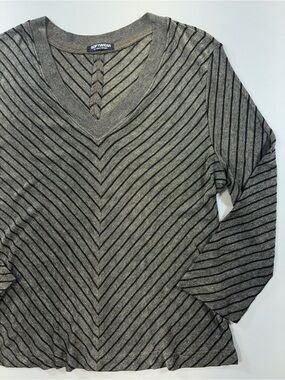Vintage Y2K Softwear by Mark Singer Slinky Knit Chevron Stripe V-Neck Top 90s
